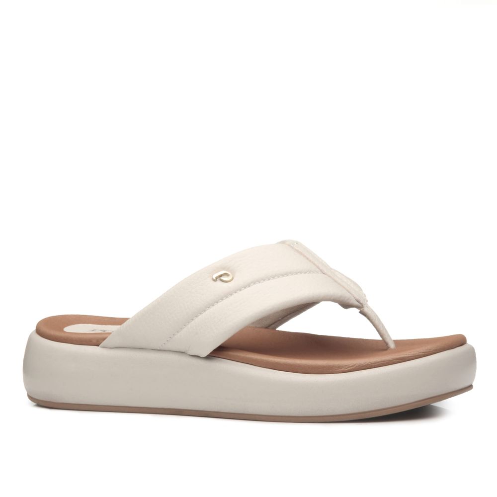 Chinelo Pegada Feminino em Couro Off White 233703-02