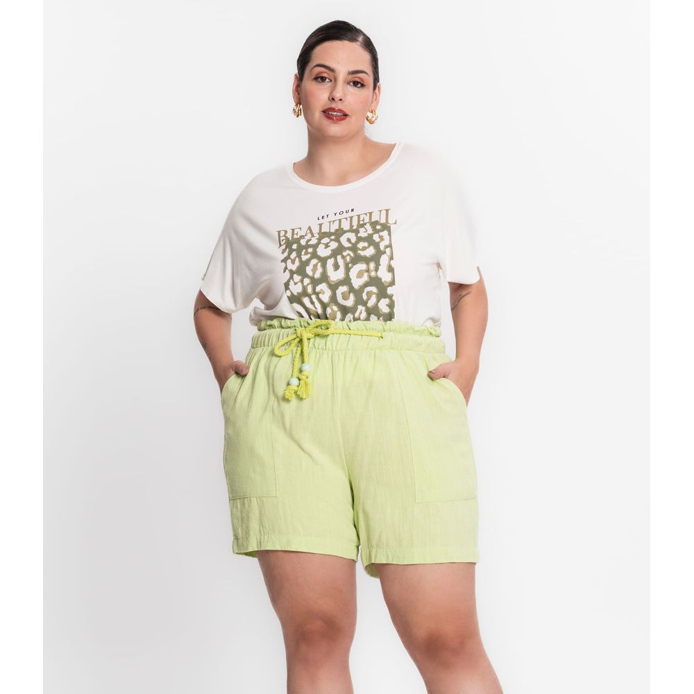 Shorts Feminino Plus Size Folhagens Secret Glam Verde